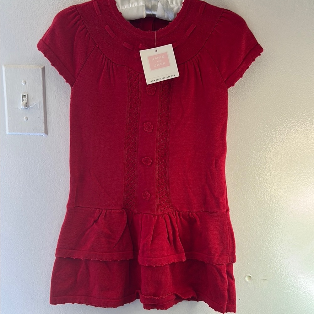 Red Knit Dress with Ruffle Hem
